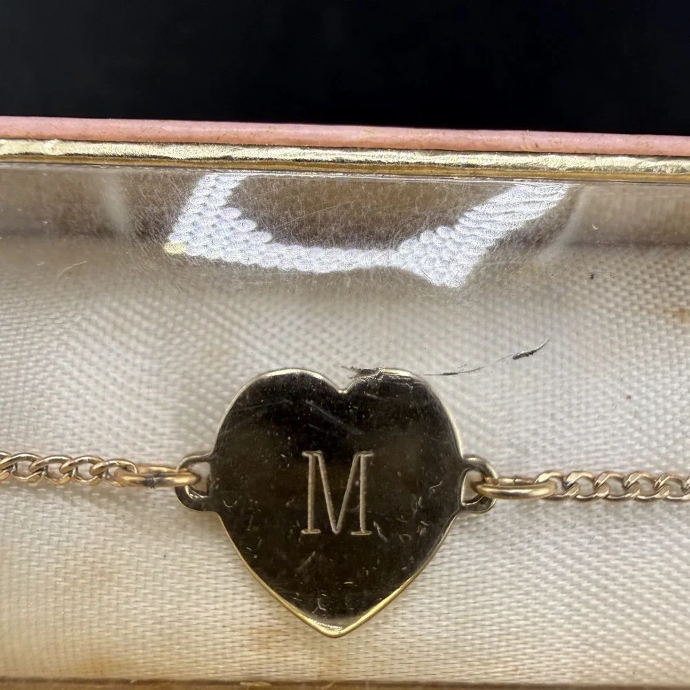 Vintage  American Beauty Monogram Bracelet Gold Plated “M” 5.5” Childs